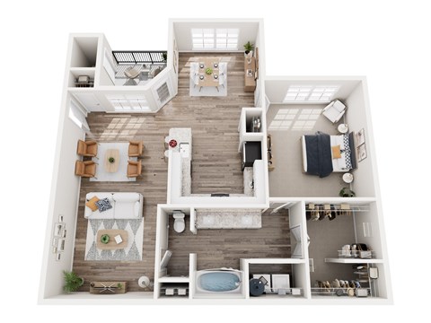 Floor plan for 1 bed, 1 bath, 885 sqft